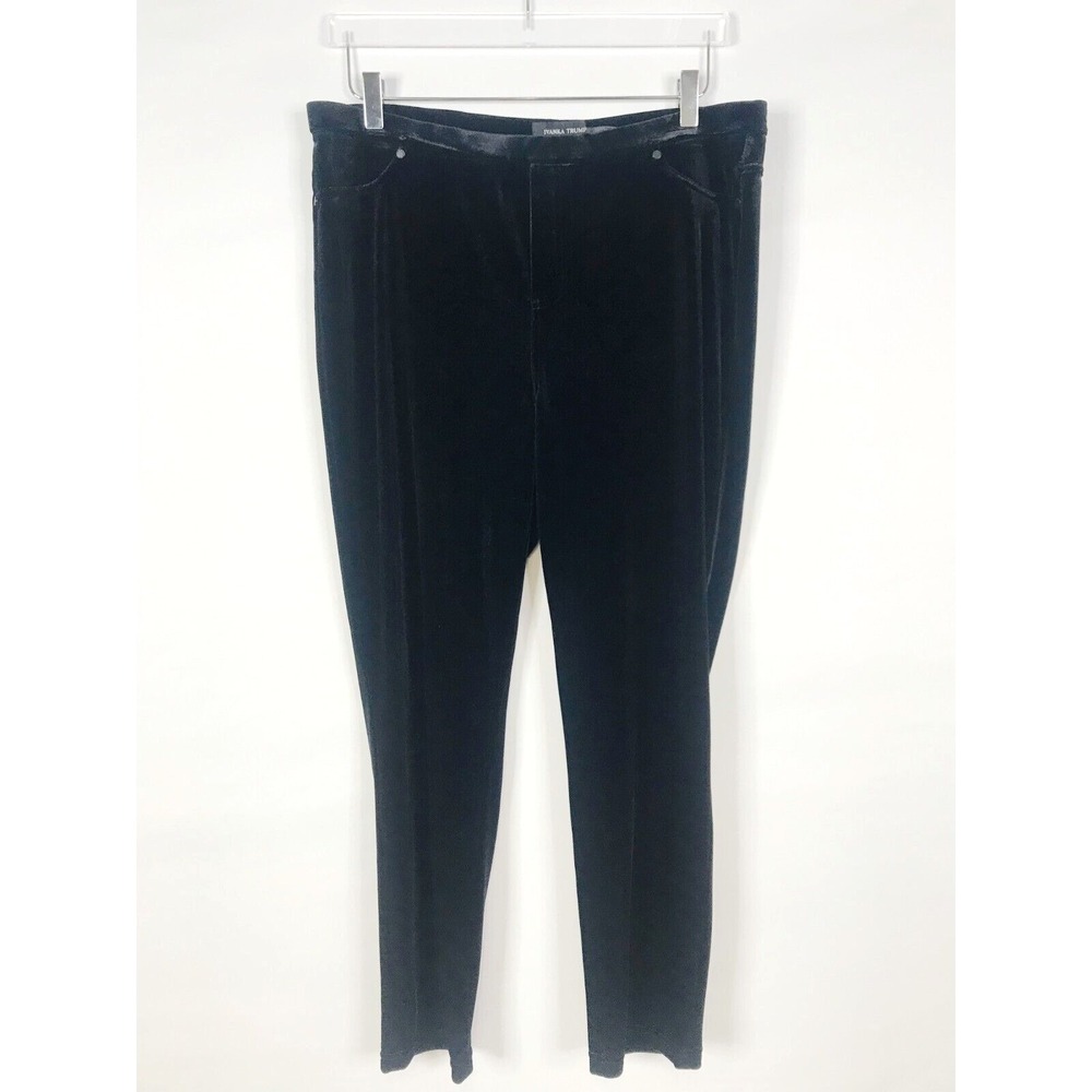 Ivanka Trump Pants Womens Large Black Velvet Velour High Rise Regencycore Royal